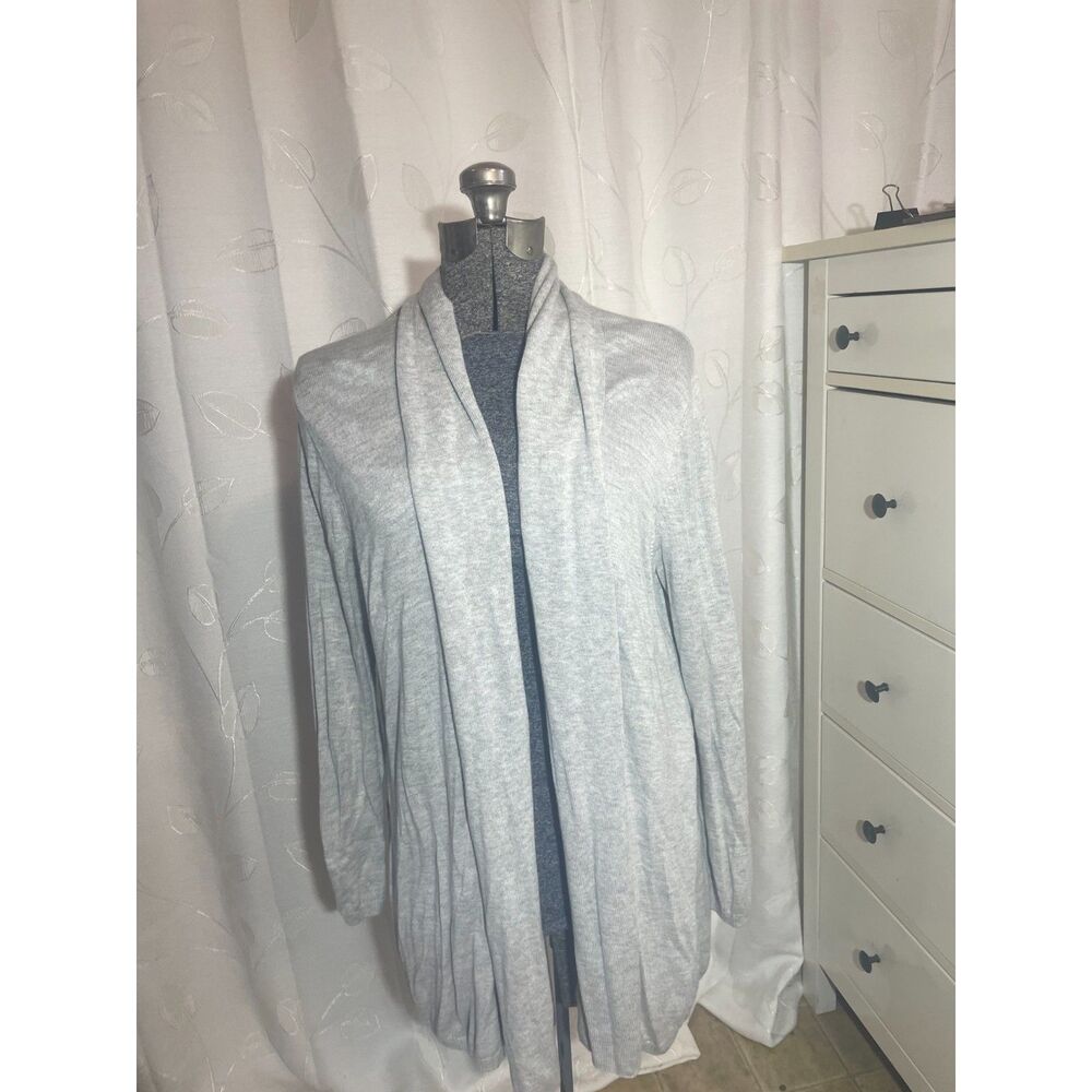 Cyrus Woman Light Gray Open Front Draped Cardigan Sweater